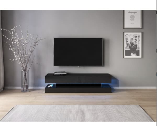 Riippuva ja moderni TV -kaappi liukumäellä, saatavana kahdessa koossa, neljä väriä ja LED -valaistus.