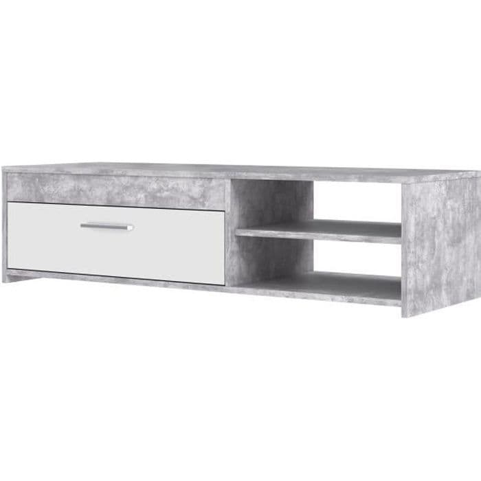 PILVI TV-skåp samtida - Vit och ljusgrå betong - B 120 x D 42,1 x H 31,8 cm