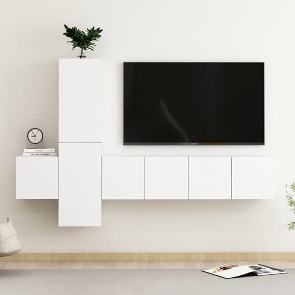 vidaXL 5-osainen TV-kaappisarja valkoinen lastulevy