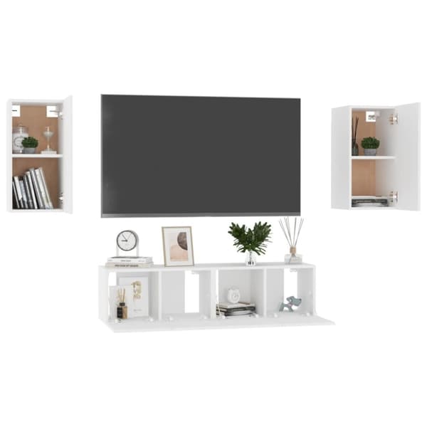 vidaXL TV-benksett 4 deler hvit sponplate