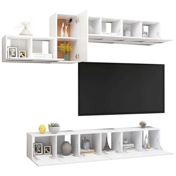 vidaXL TV-benksett 7 deler hvit konstruert tre