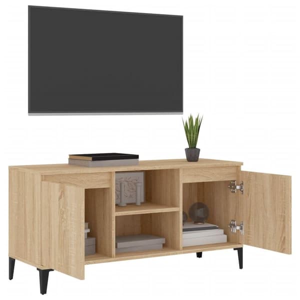 vidaXL TV-bänk med metallben sonoma-ek 103,5x35x50 cm