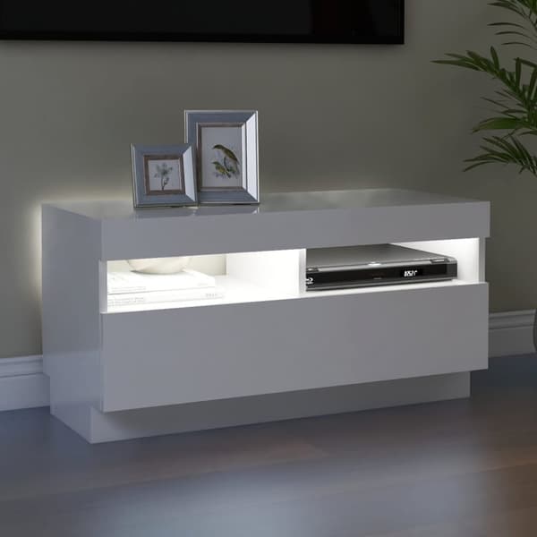 vidaXL TV-taso LED-valoilla korkeakiilto valkoinen 80x35x40 cm