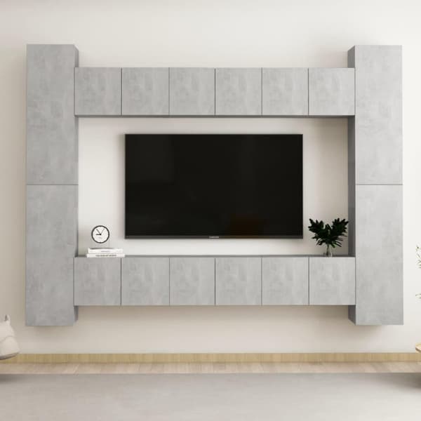vidaXL TV-benksett 10 deler betonggrå sponplate