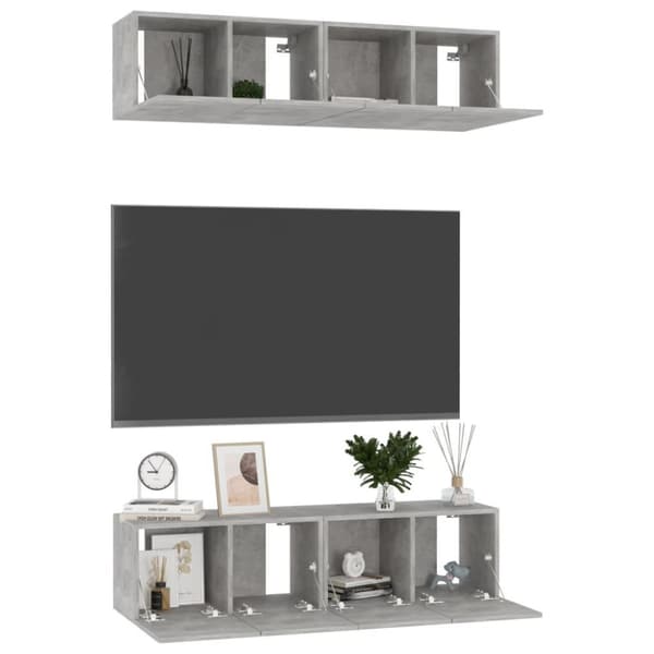 vidaXL TV-benker 4 stk betonggrå 60x30x30 cm konstruert tre