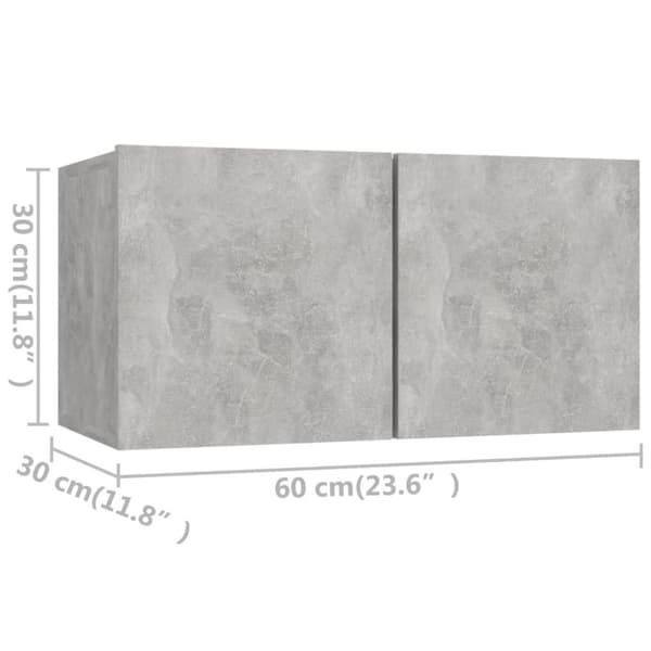 vidaXL TV-benker 4 stk betonggrå 60x30x30 cm konstruert tre