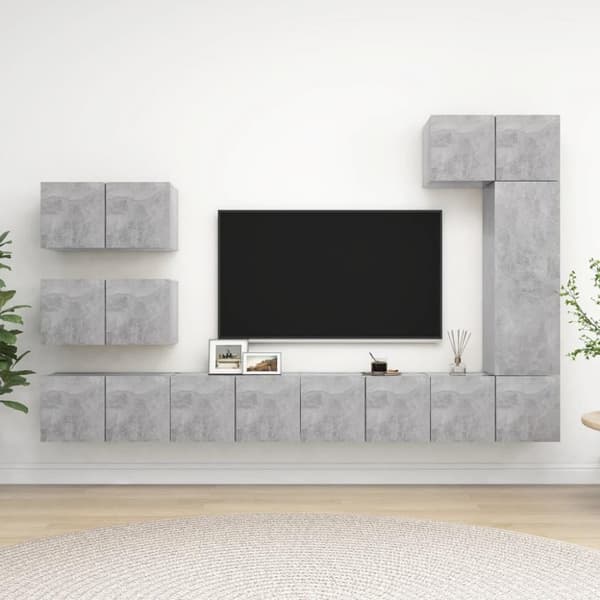vidaXL 8-osainen TV-kaappisarja betoninharmaa tekninen puu