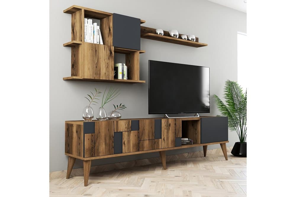 POTRERO Tv-möbelset 180 cm Mörkbrun/Antracit