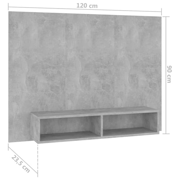 vidaXL Veggmontert TV-benk betonggrå 120x23,5x90 cm konstruert tre