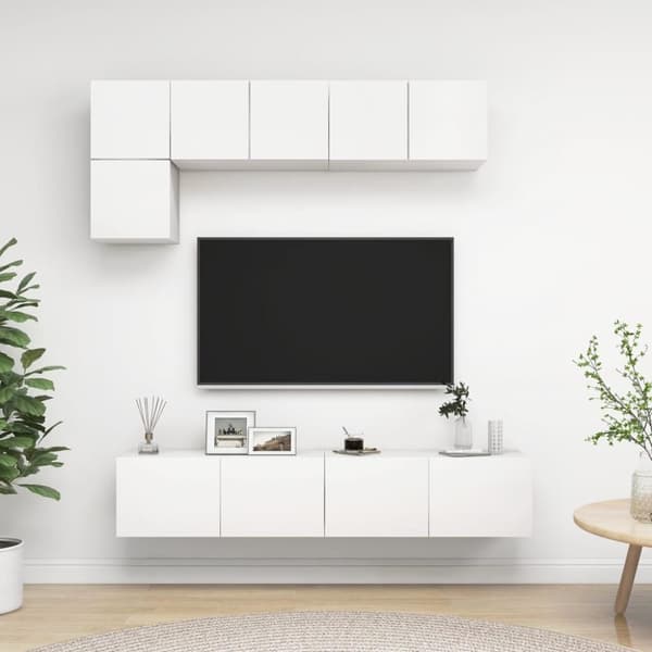 vidaXL 5-osainen TV-kaappisarja valkoinen tekninen puu