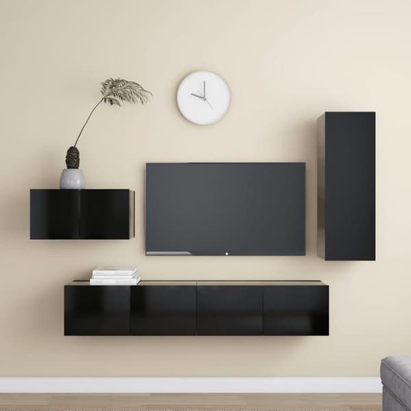 vidaXL TV-benksett 4 deler svart sponplate