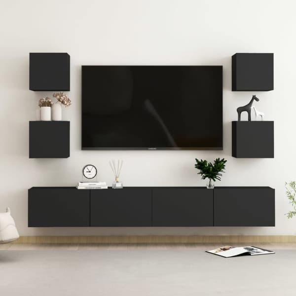 vidaXL TV-benksett 6 deler svart sponplate