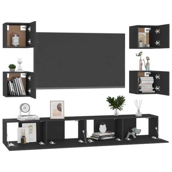 vidaXL TV-benksett 6 deler svart sponplate