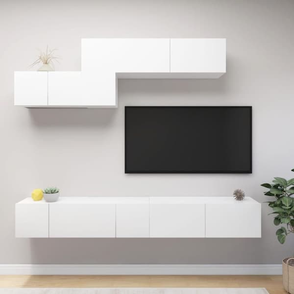vidaXL TV-benksett 6 deler hvit konstruert tre