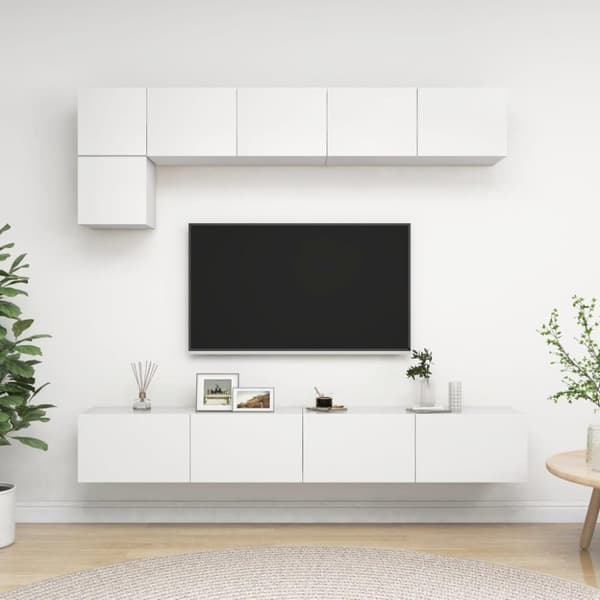 vidaXL TV-benksett 5 deler hvit konstruert tre