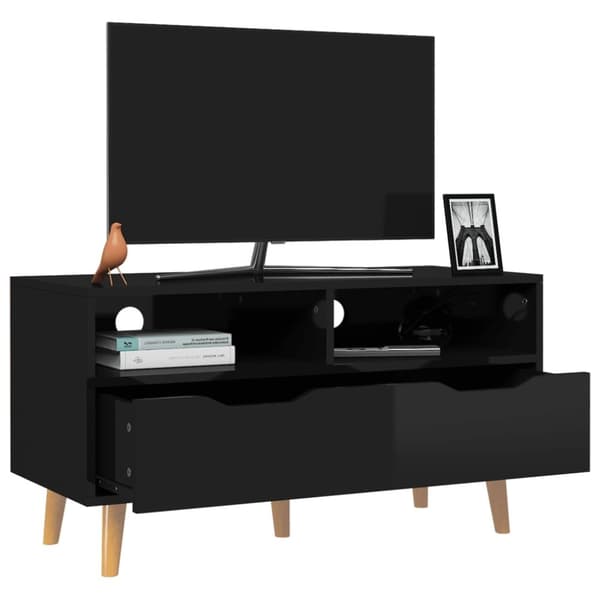 vidaXL tv-bord 90x40x48,5 cm konstrueret træ sort højglans