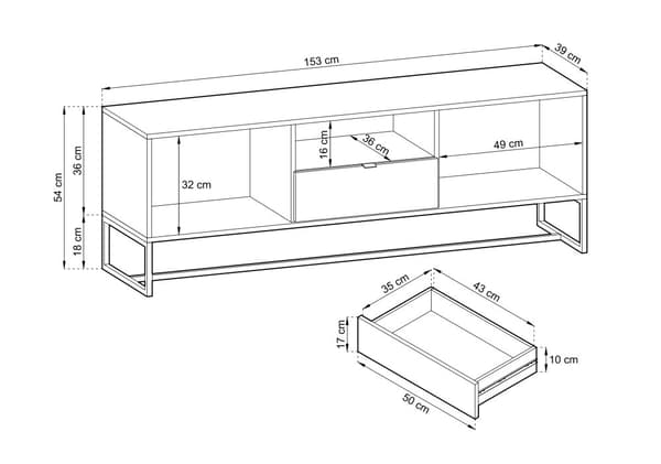 TV-penkki Loftii 153 cm loft-tyyliin, artesaani tammi väri