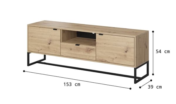 TV-penkki Loftii 153 cm loft-tyyliin, artesaani tammi väri