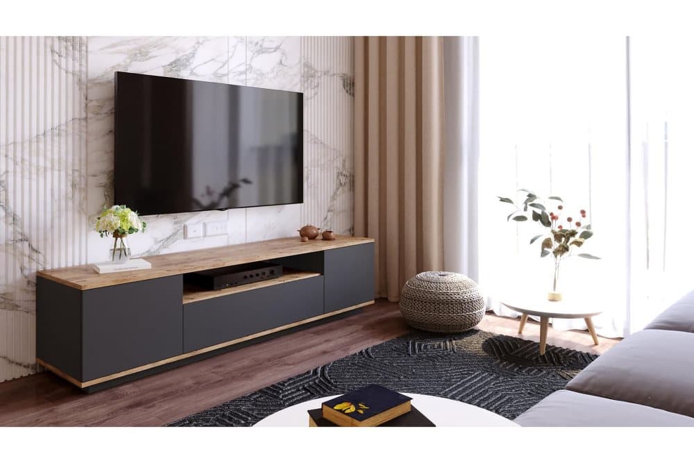 ROLAN Tv-bänk 180 cm med Hylla Antracit/Natur
