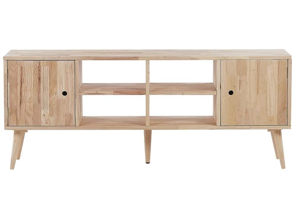 TV-bänk 2 dörrar Ljust trä Gummiträ Vardagsrum Skåp Förvaring Retro Scandi Style