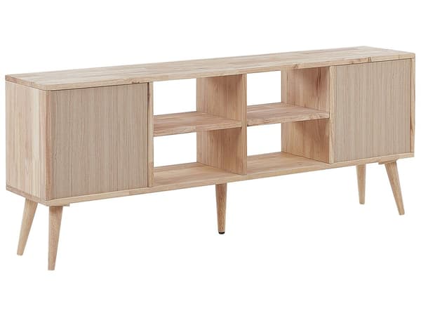 TV-bänk 2 dörrar Ljust trä Gummiträ Vardagsrum Skåp Förvaring Retro Scandi Style