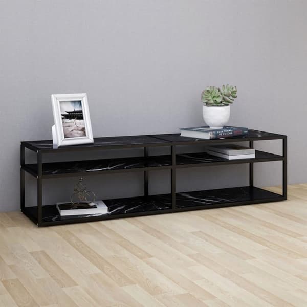 vidaXL TV-benk svart marmor 160x40x40,5 cm herdet glass