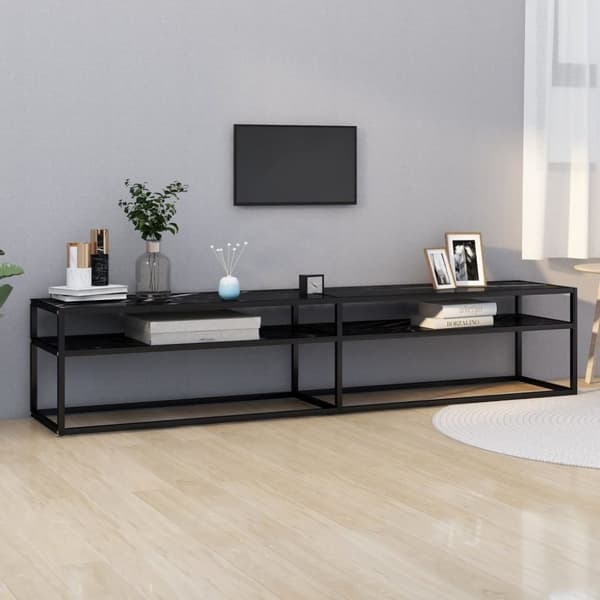 vidaXL TV-bänk svart marmor 200x40x40,5 cm härdat glas