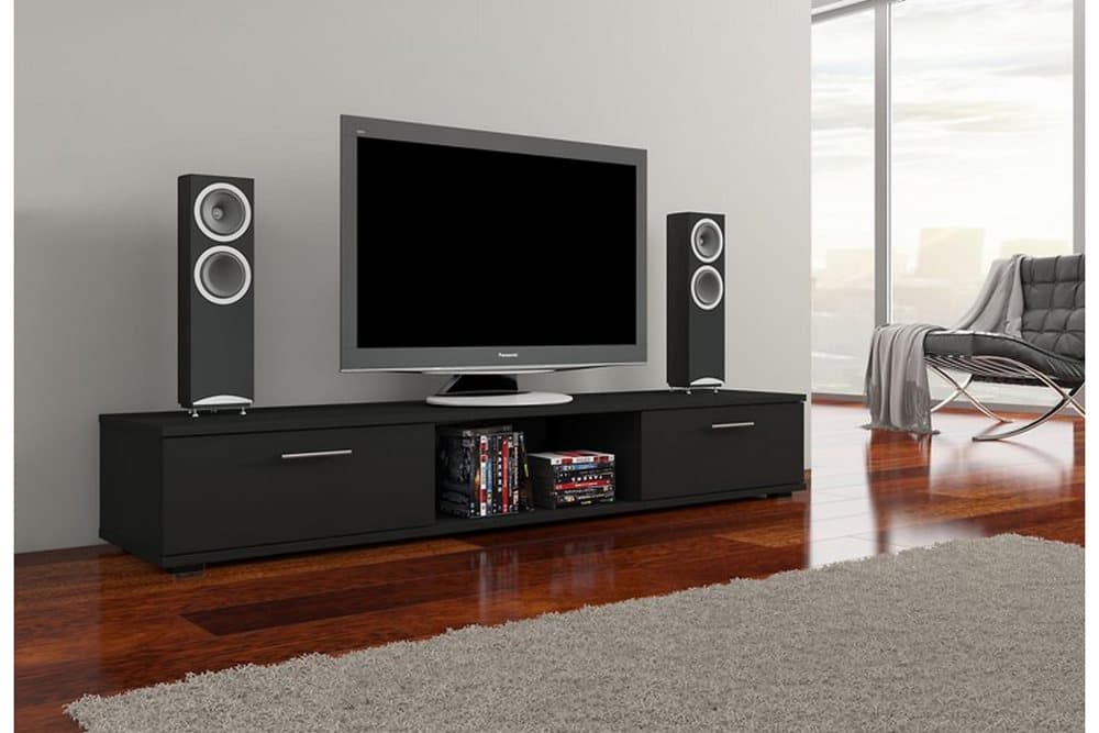 YDRAIA Tv-bänk 176 cm med 2 Lådor + Hylla Svart Matt