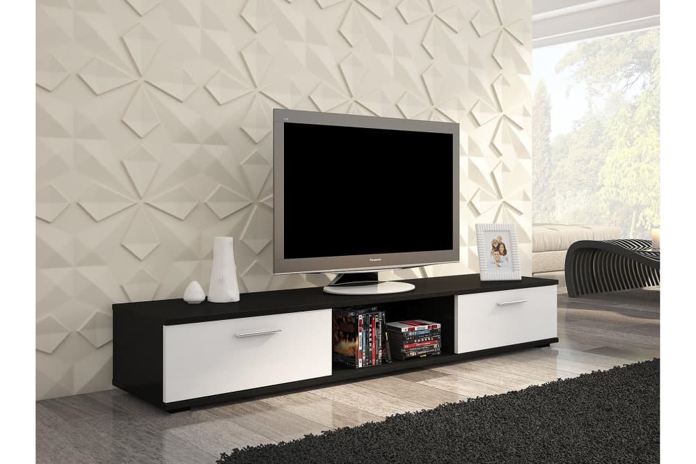 SEILLAS Tv-bänk 176 cm med 2 Lådor+Hylla Svart Matt/Vit Matt