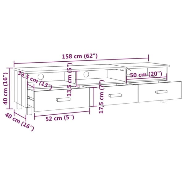 vidaXL tv-skab HAMAR 158x40x40 cm massivt fyrretræ honningbrun