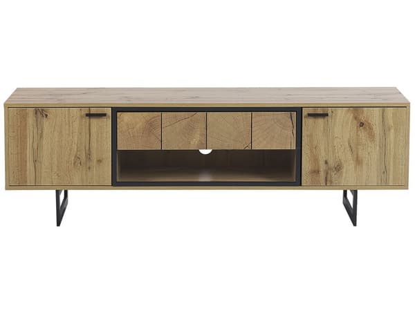 TV-taso vaalea puu/musta 50 x 160 x 40 cm kaksi ovea metalliset jalat rustiikkinen tyyli