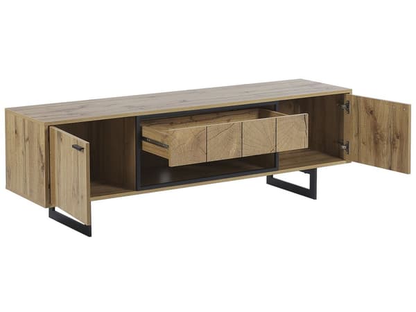 TV-taso vaalea puu/musta 50 x 160 x 40 cm kaksi ovea metalliset jalat rustiikkinen tyyli