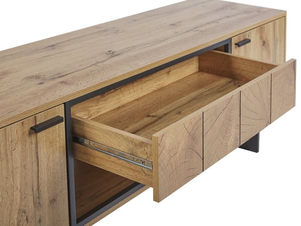 TV-taso vaalea puu/musta 50 x 160 x 40 cm kaksi ovea metalliset jalat rustiikkinen tyyli