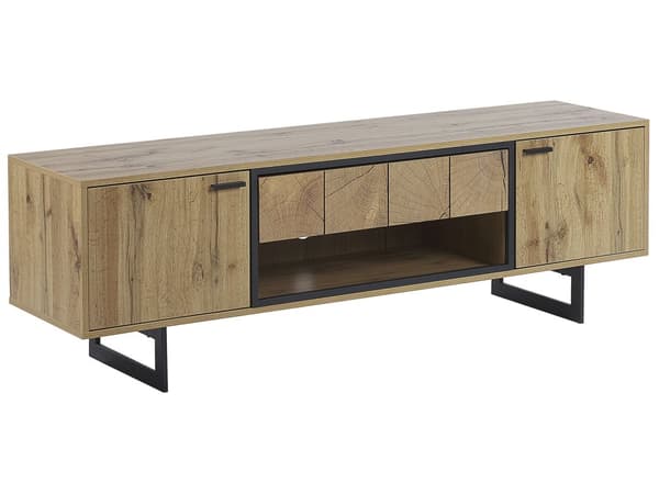 TV-taso vaalea puu/musta 50 x 160 x 40 cm kaksi ovea metalliset jalat rustiikkinen tyyli