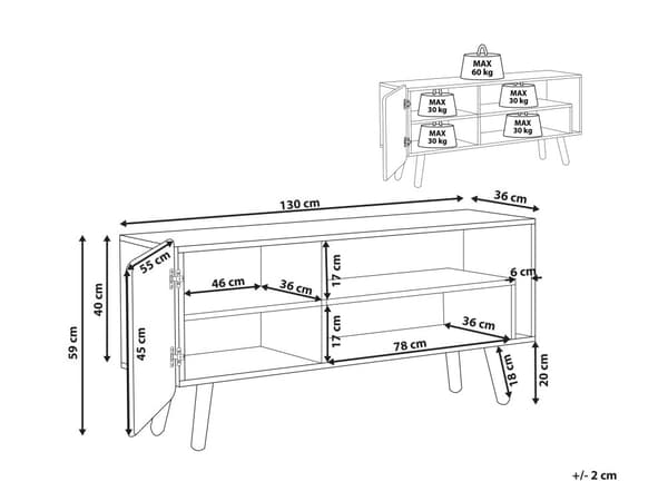 TV-Stand Lyst Træ 1 Låge Stue Skab Opbevaring Retro Stil