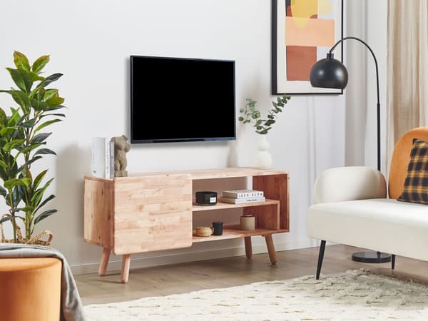 TV-Stand Lyst Træ 1 Låge Stue Skab Opbevaring Retro Stil