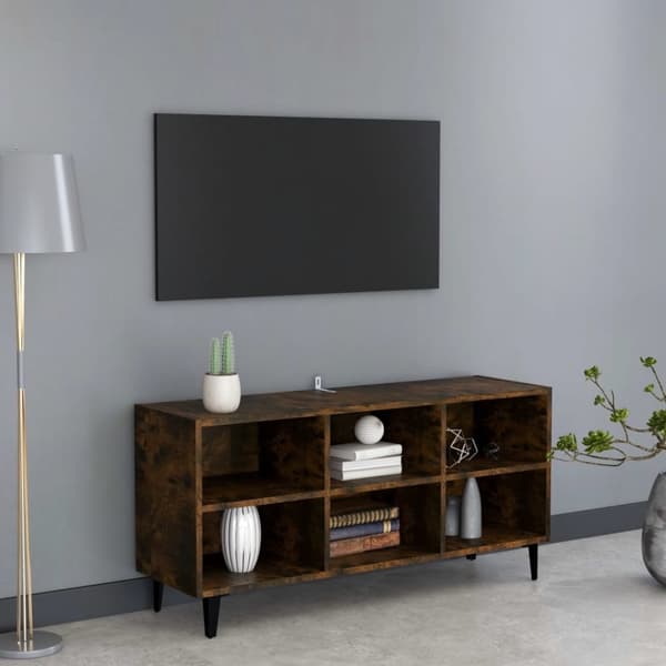 vidaXL TV-benk med metallben røkt eik 103,5x30x50 cm