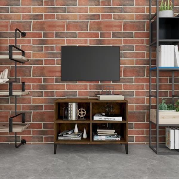vidaXL TV-benk med metallben røkt eik 69,5x30x50 cm