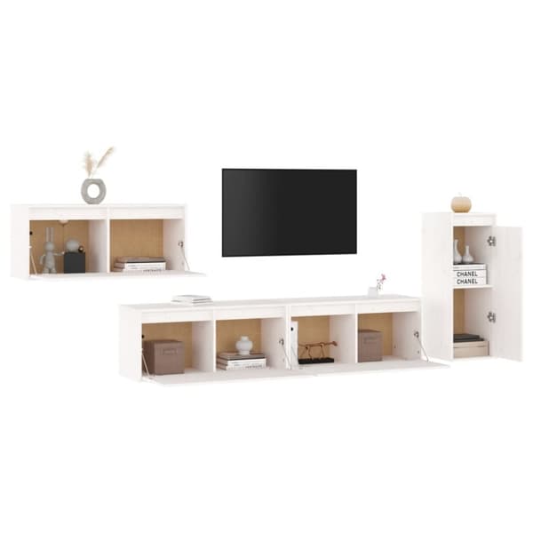 vidaXL TV-benker 4 stk hvit heltre furu