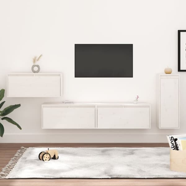 vidaXL TV-benker 4 stk hvit heltre furu