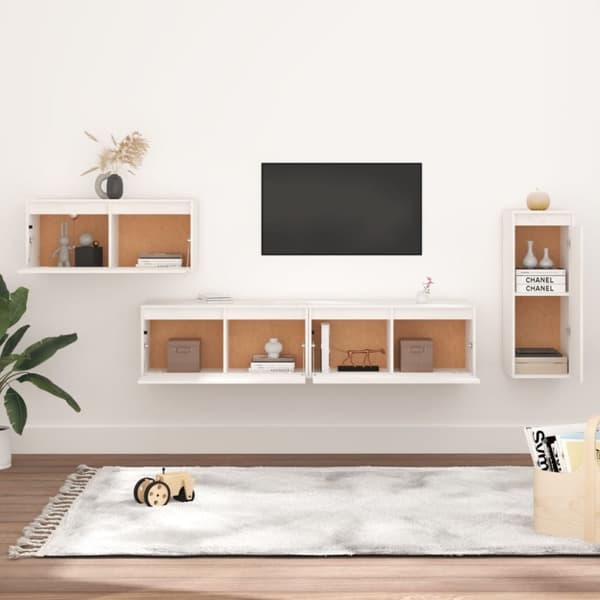 vidaXL TV-benker 4 stk hvit heltre furu