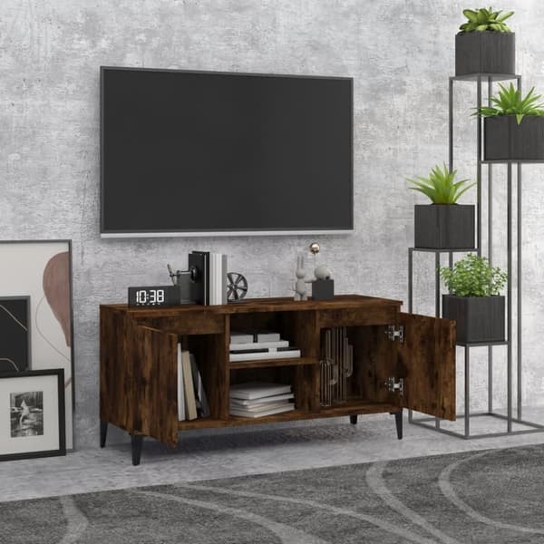 vidaXL tv-skab med metalben 103,5x35x50 cm røget egetræsfarve