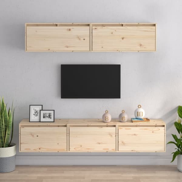 vidaXL 5-delers TV-skapsett massivtre furu