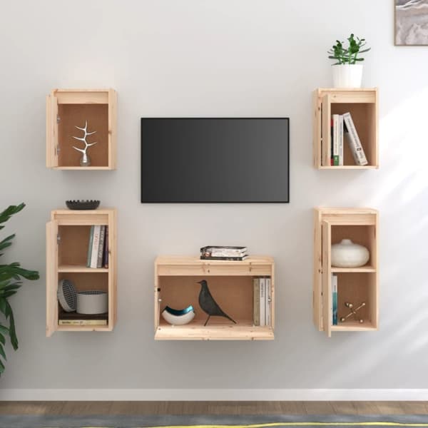 vidaXL Tv-bänk 5 delar massiv furu
