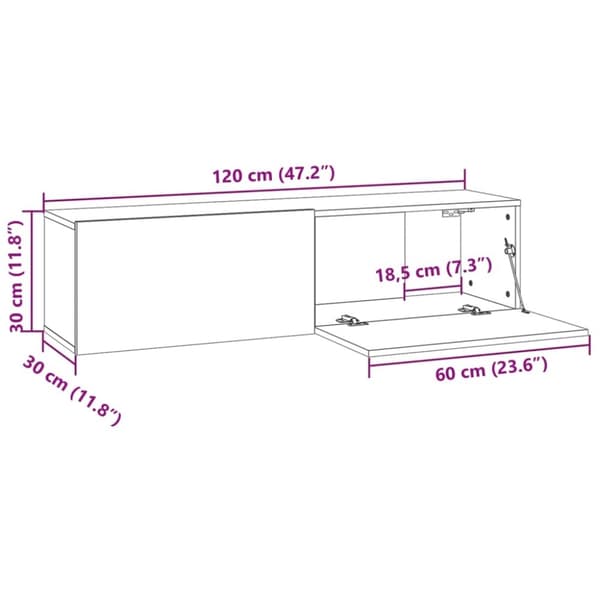 vidaXL TV-bänk för vägg grå sonoma 120x30x30 cm konstruerat trä