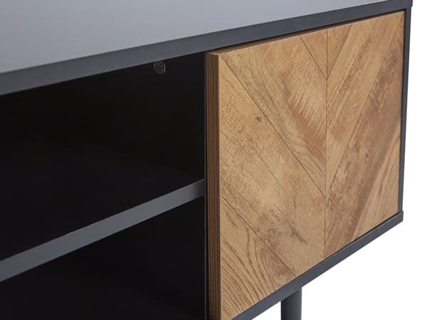 TV Bord i Lyst Træ og sort Spånplade med 2 Døre i Industriel Stil