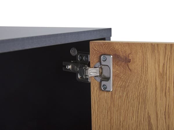 TV Bord i Lyst Træ og sort Spånplade med 2 Døre i Industriel Stil