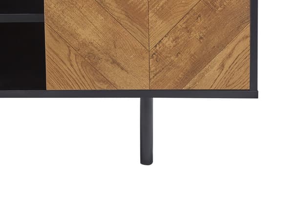 TV Bord i Lyst Træ og sort Spånplade med 2 Døre i Industriel Stil