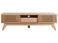 Miniatyrbillede 5 af 10: TV Bord Lyst Træ 44 x 149 cm Skuffe Hylde Opbevaring Kabelgennemføring Fjernsynsbord med Skydedøre Design Rillet Front Stue Tvbænk Indretning