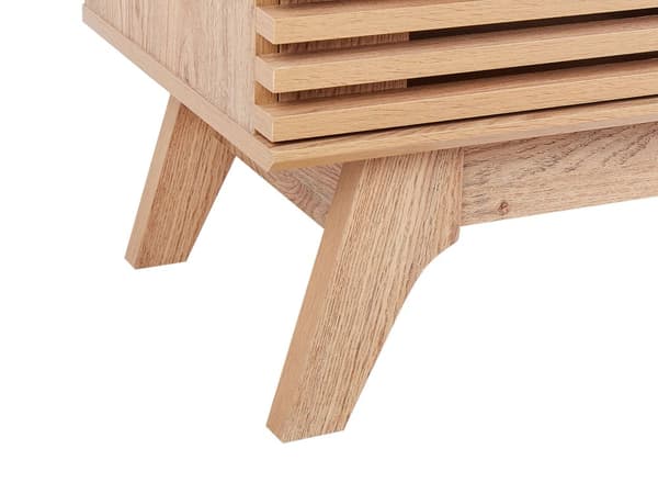 TV Bord Lyst Træ 44 x 149 cm Skuffe Hylde Opbevaring Kabelgennemføring Fjernsynsbord med Skydedøre Design Rillet Front Stue Tvbænk Indretning